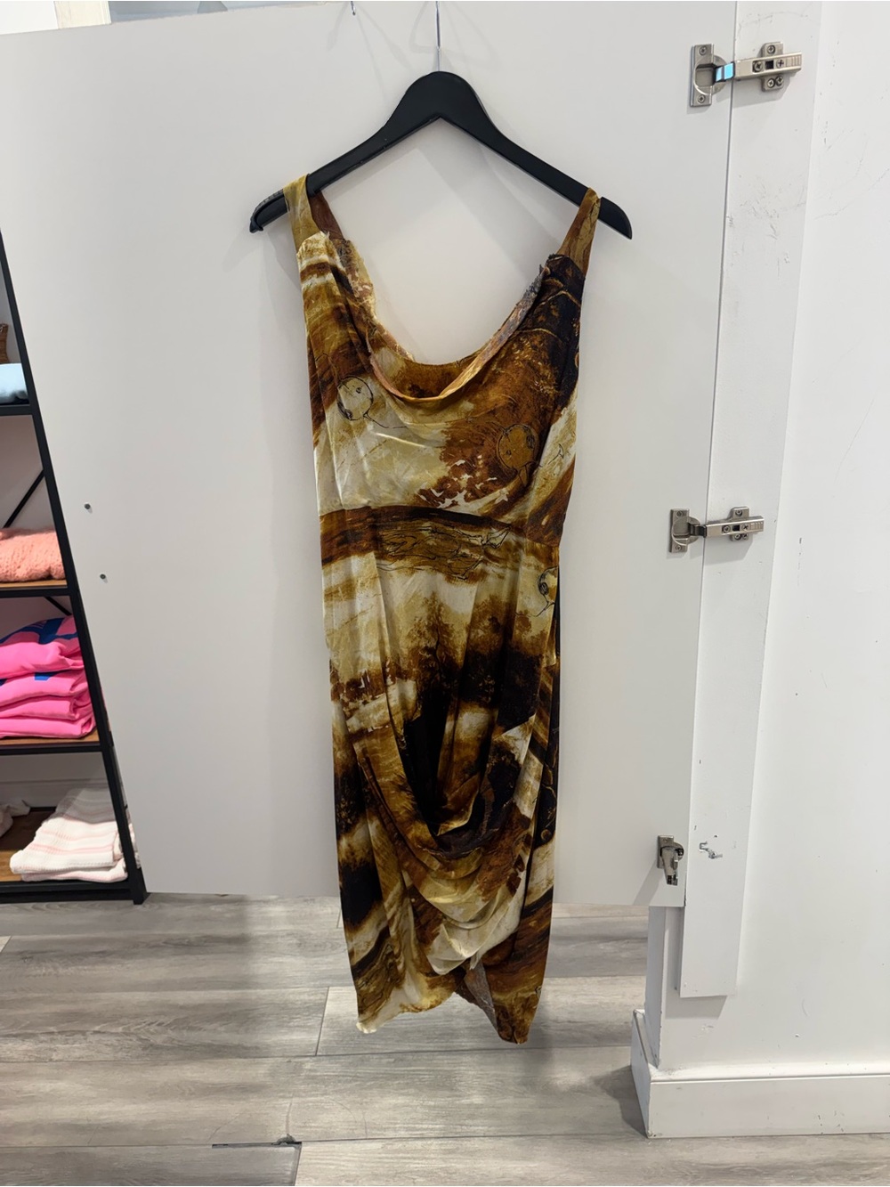 Gary Graham Sleeveless Cowl Neck Maxi Dress in Brown Marble Print
